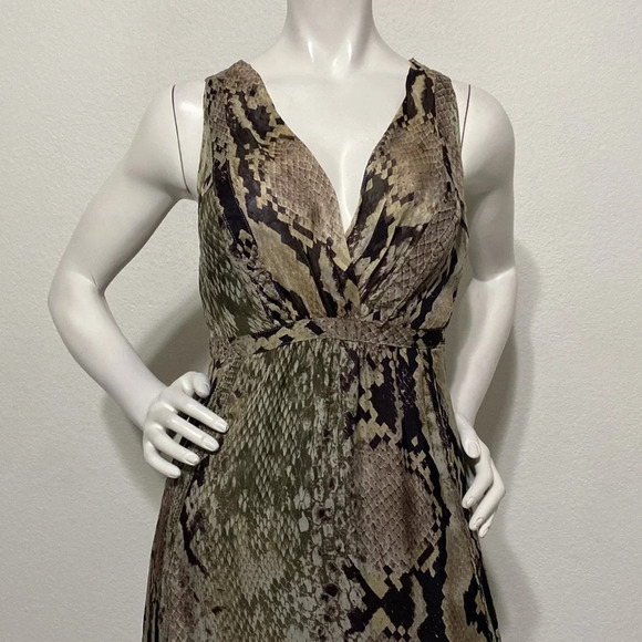 Mango Suit Snake Print V-Neck Cross Low Back Sleeveless Maxi Dress Size 10 - Picture 2 of 11